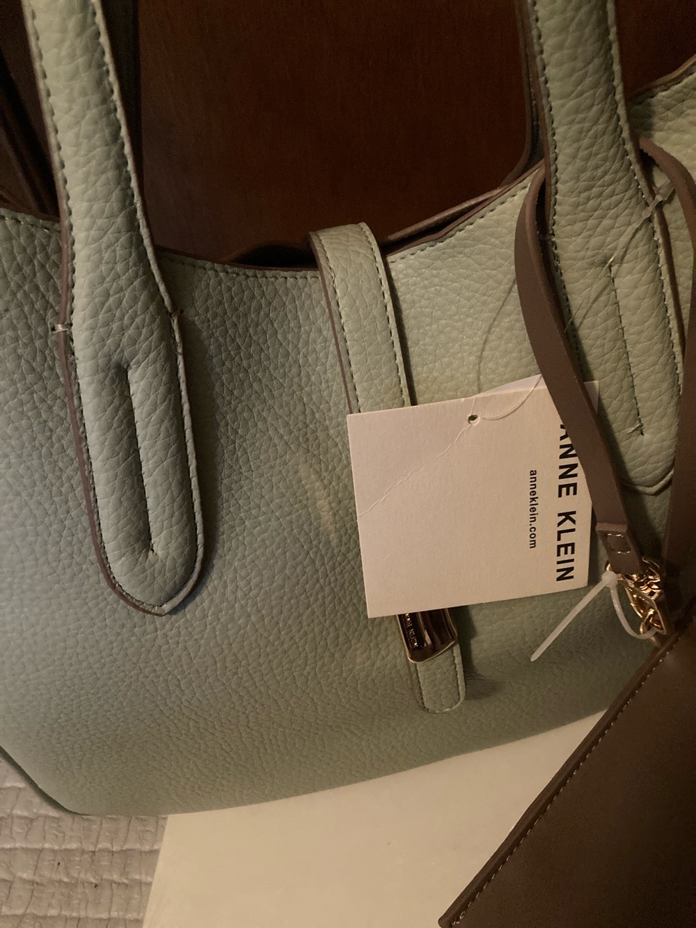 Anne Klein Mint Green Tote with Removable Brown Pouch - Picture 6 of 15